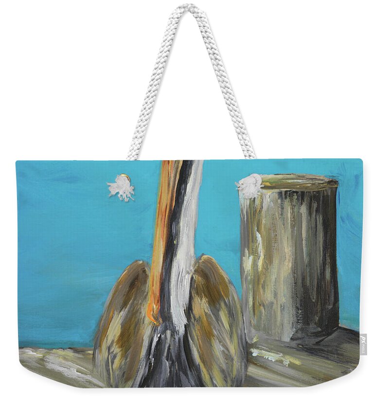 Pelican Weekender Tote Bag featuring the painting Pelican Way I #1 by Julie Derice
