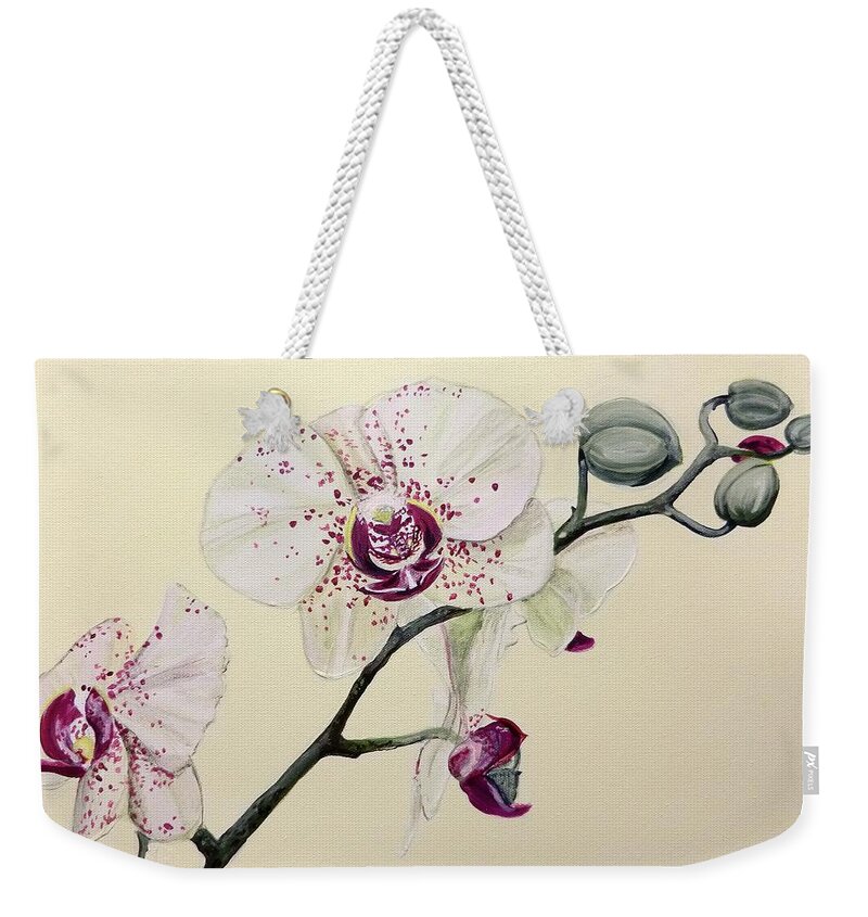 Orchid Weekender Tote Bag featuring the painting Phalaenopsis Black Panther Orchid by Mary Palmer