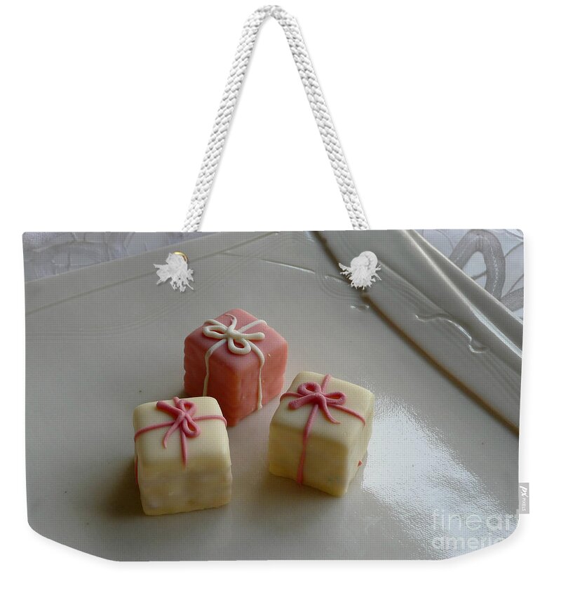 Cake Weekender Tote Bag featuring the photograph Pink Petit Fours by Valerie Reeves