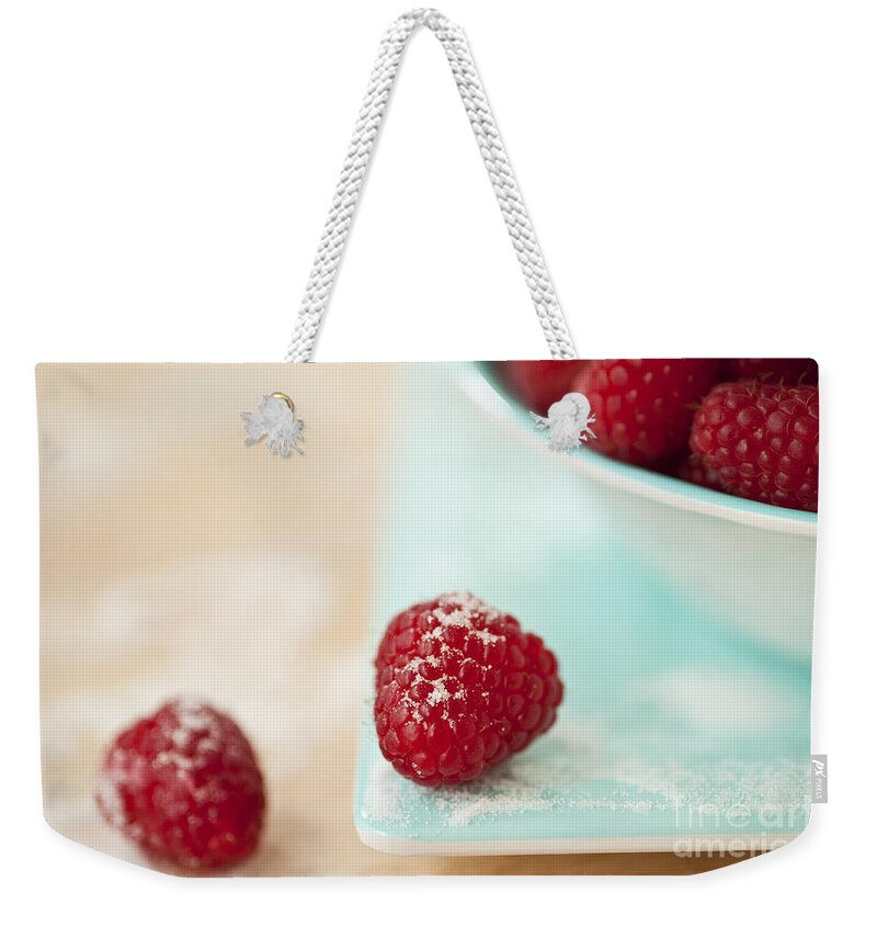Abundance Weekender Tote Bag featuring the photograph Raspberries Sprinkled With Sugar by Jim Corwin