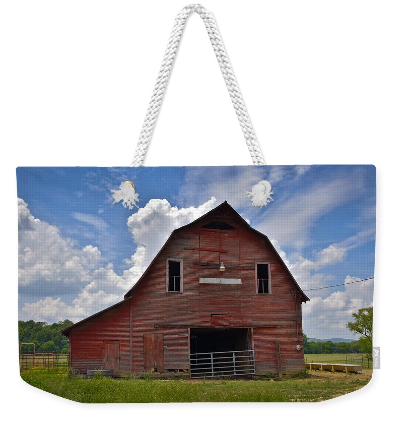 Red Barn Weekender Tote Bag featuring the photograph Red Barn #1 by Skip Hunt