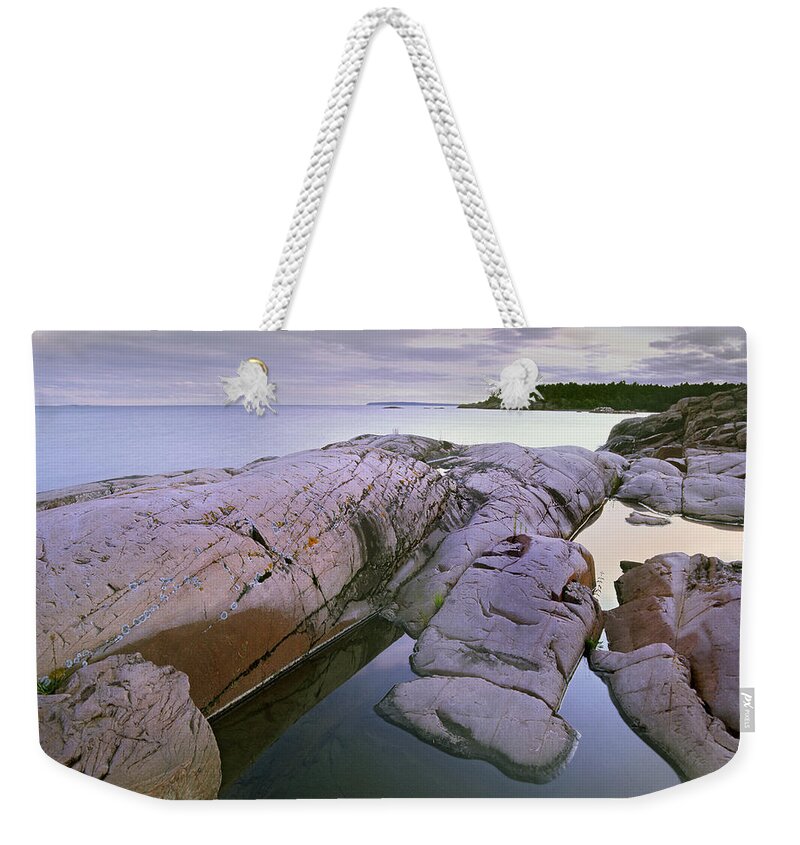 Feb0514 Weekender Tote Bag featuring the photograph Red Rock Point Georgian Bay Lake Huron #1 by Tim Fitzharris