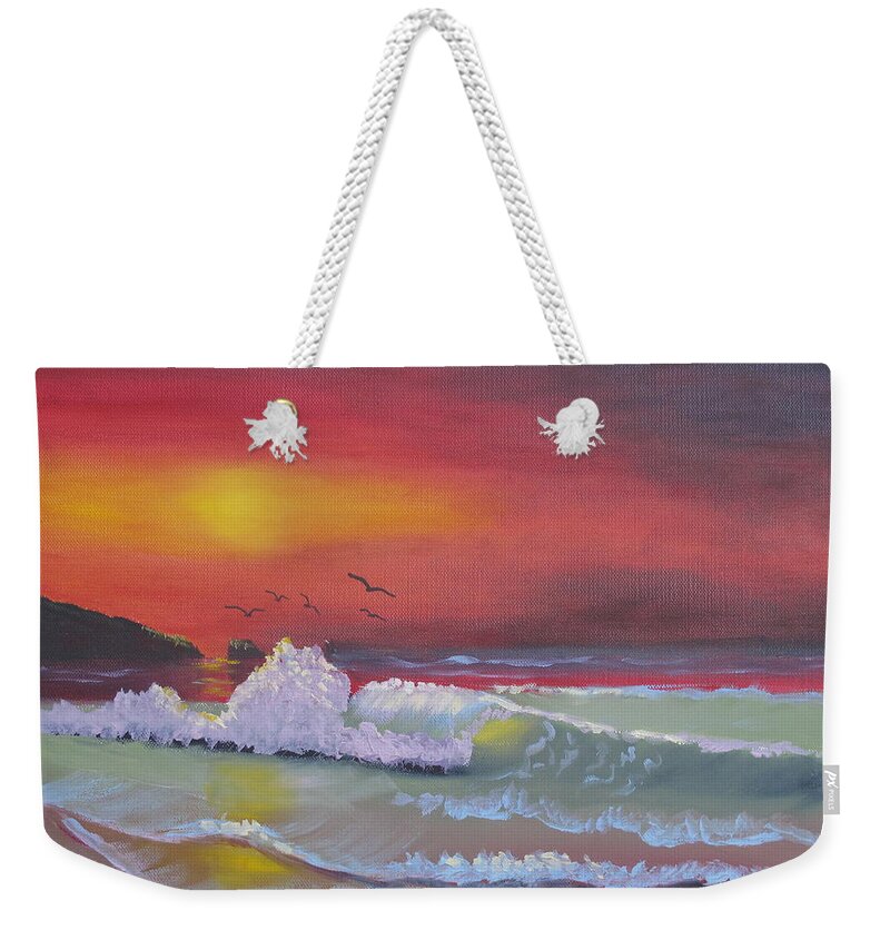 Seascape Weekender Tote Bag featuring the painting Red Sky at Night by Kathie Camara