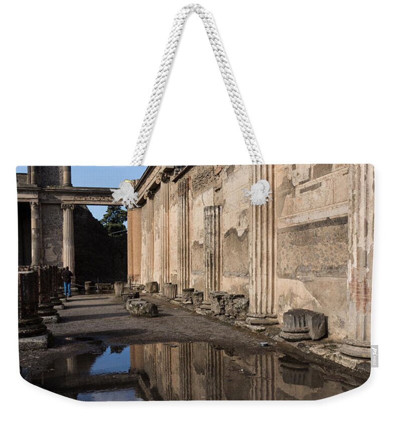 Pompeii Weekender Tote Bag featuring the photograph Reflecting on Pompeii #1 by Georgia Mizuleva