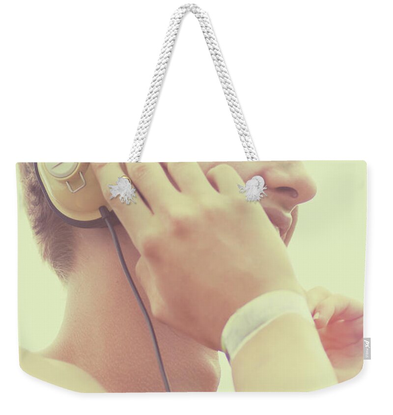 Music Weekender Tote Bag featuring the photograph Retro summer DJ at music festival #1 by Jorgo Photography
