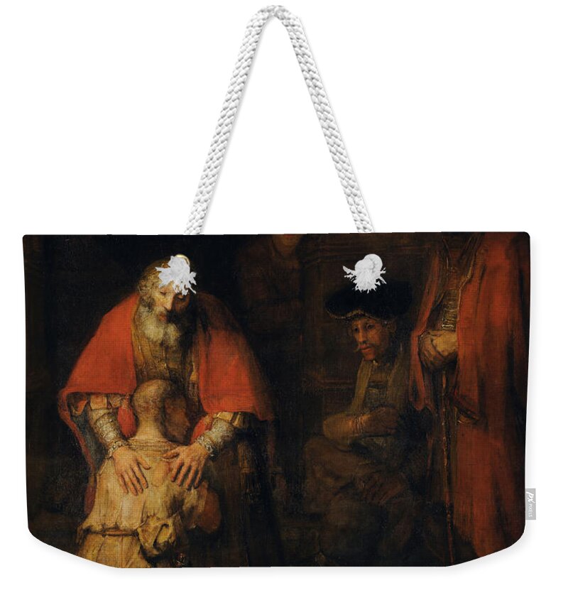 1665 Weekender Tote Bag featuring the painting Return of the Prodigal Son by Rembrandt van Rijn