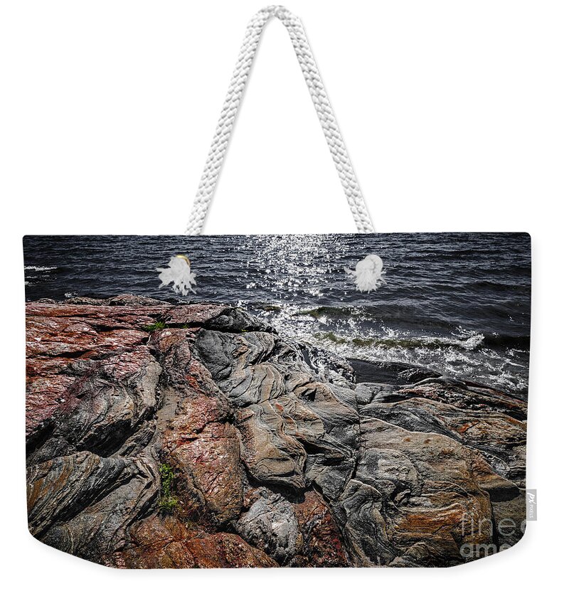 Rocks Weekender Tote Bag featuring the photograph Rock formations at Georgian Bay 3 by Elena Elisseeva