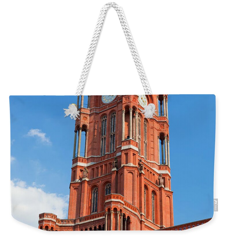 Berlin Weekender Tote Bag featuring the photograph Rotes Rathaus the town hall of Berlin Germany #1 by Michal Bednarek