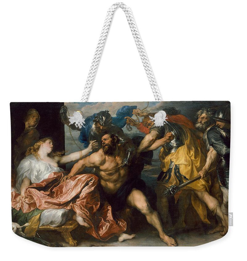 Anthony Van Dyck Weekender Tote Bag featuring the painting Samson and Delilah #4 by Anthony van Dyck