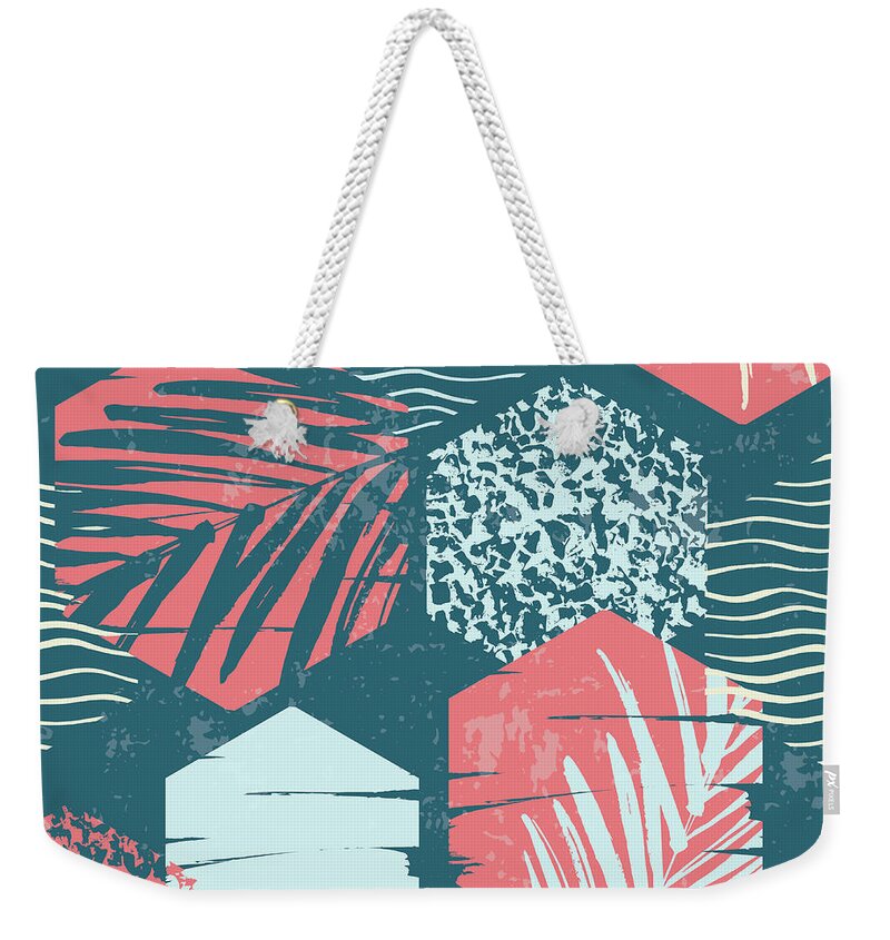 Tropical Rainforest Weekender Tote Bag featuring the digital art Seamless Exotic Pattern With Palm #1 by Nadezda grapes