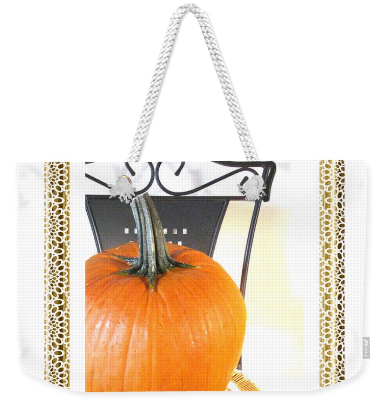 Pumpkin Card Weekender Tote Bag featuring the photograph Season's Greetings #3 by Oksana Semenchenko