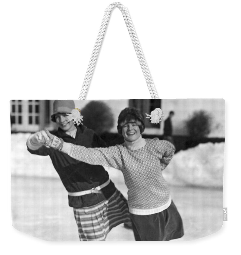 1927 Weekender Tote Bag featuring the photograph Society Ice Skating In Tuxedo, NY #2 by Underwood Archives