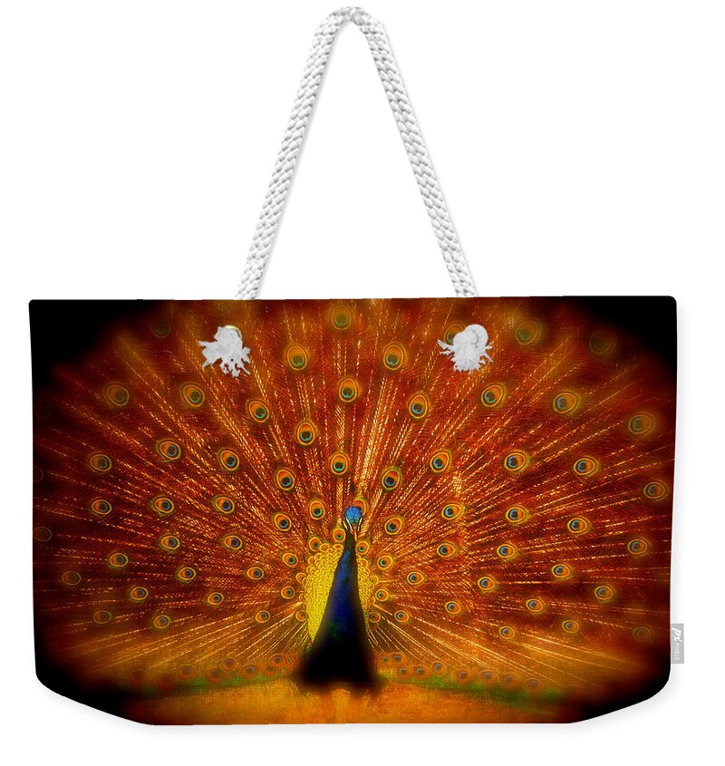 Peacock Weekender Tote Bag featuring the photograph Spread Em Peacock by Eye Olating Images