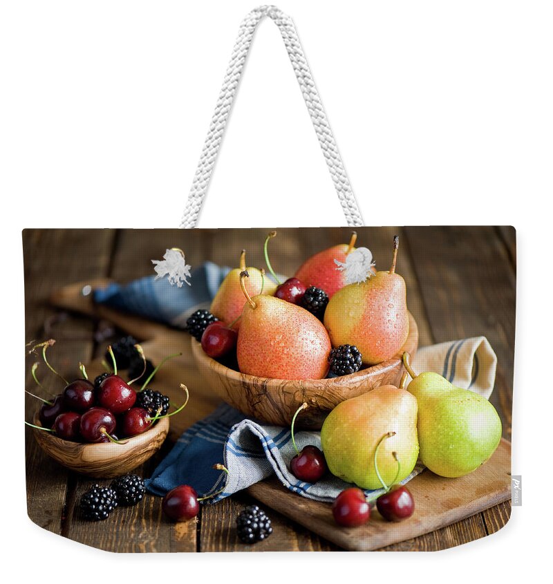 Cutting Board Weekender Tote Bag featuring the photograph Summer Fruit #1 by Verdina Anna