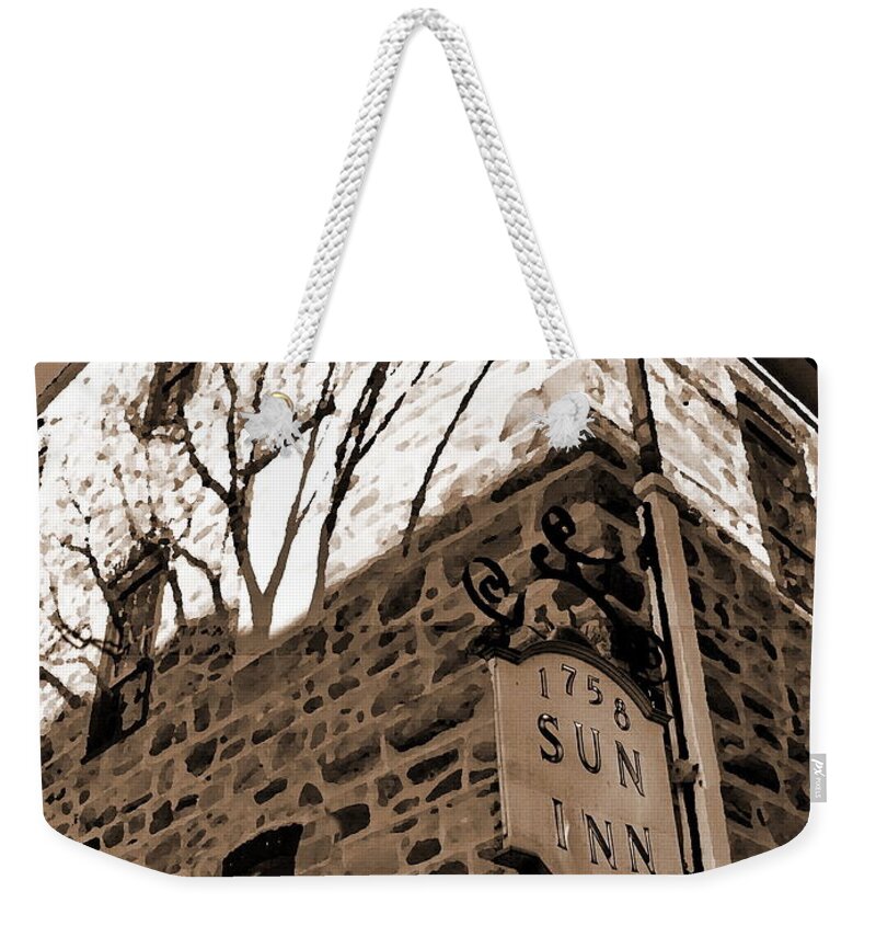 Bethlehem Pa Weekender Tote Bag featuring the photograph Sun Inn - Bethlehem PA - Sepia by Jacqueline M Lewis