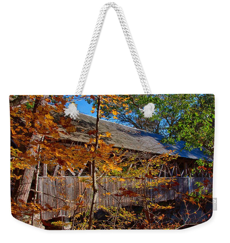 Artist Covered Bridge Weekender Tote Bag featuring the photograph Sunday River Covered Bridge #3 by Jeff Folger