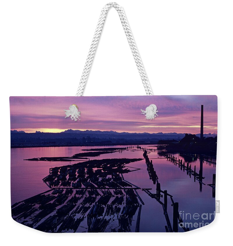 Canal Weekender Tote Bag featuring the photograph Sunrise Lumber Mill #1 by Jim Corwin