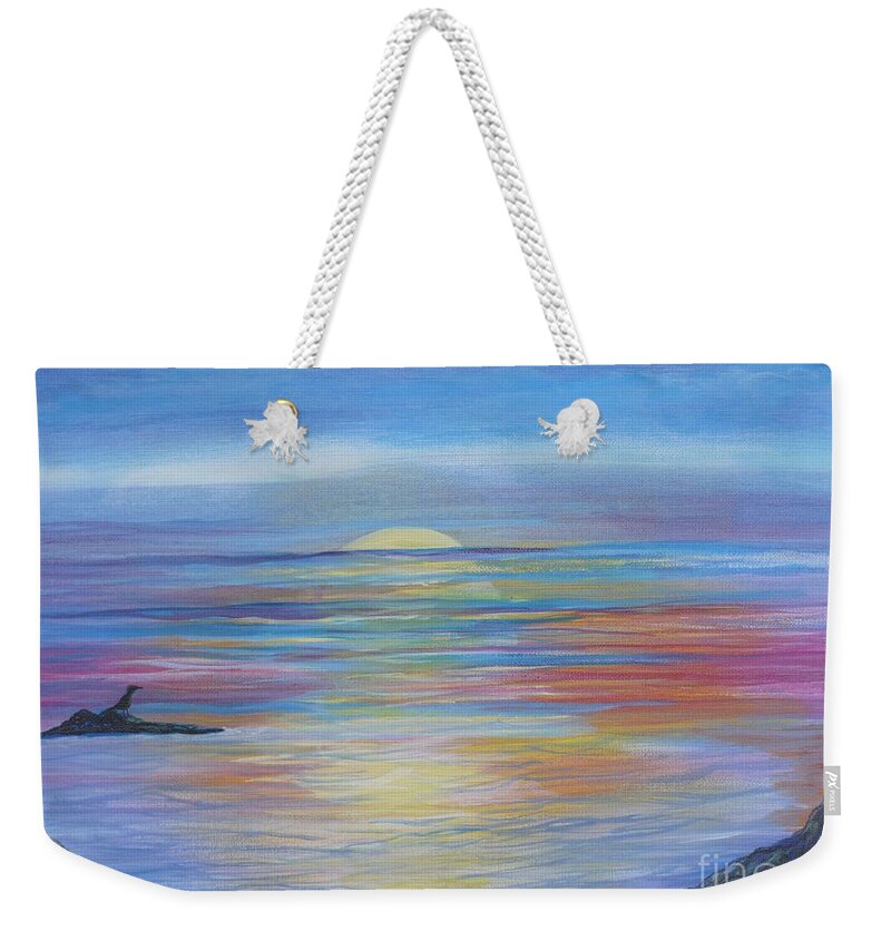 Sunset Weekender Tote Bag featuring the painting Sunset Ocean by Monika Shepherdson