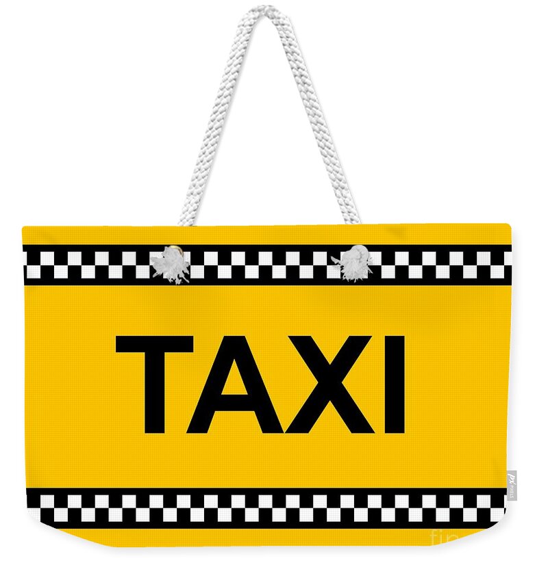 Yellow Weekender Tote Bag featuring the digital art TAXI Sign #1 by Henrik Lehnerer