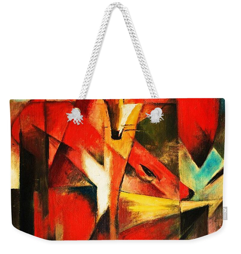 Franz Marc Weekender Tote Bag featuring the painting The Foxes by Franz Marc