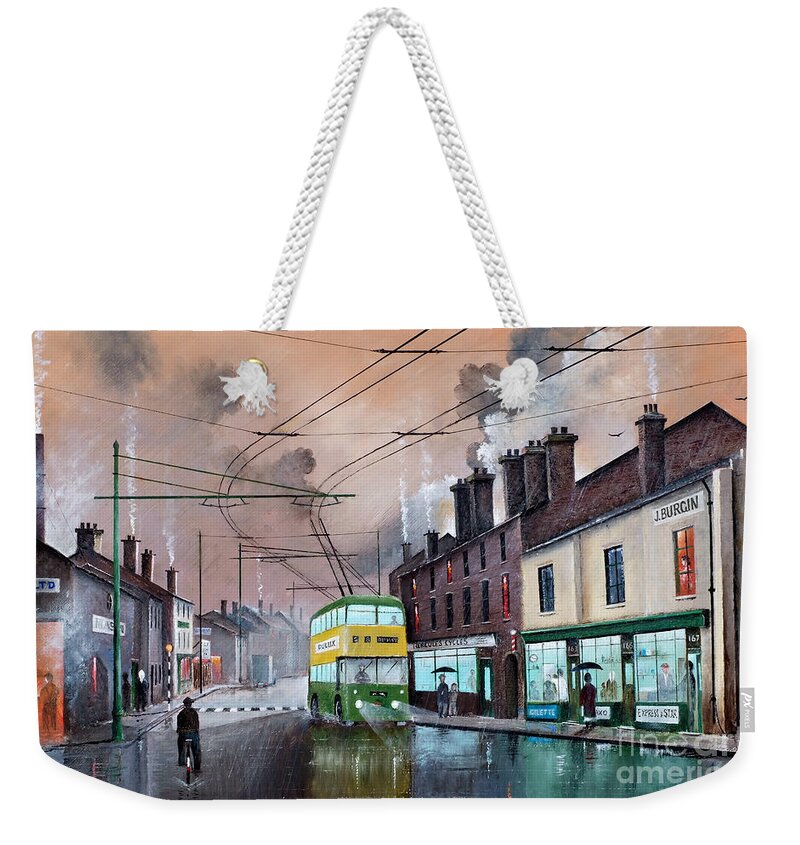 England Weekender Tote Bag featuring the painting The Last Trolley Bus - England by Ken Wood