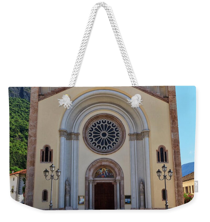Adige Weekender Tote Bag featuring the photograph Trentino - Chuch in Mezzacorona #1 by Antonio Scarpi