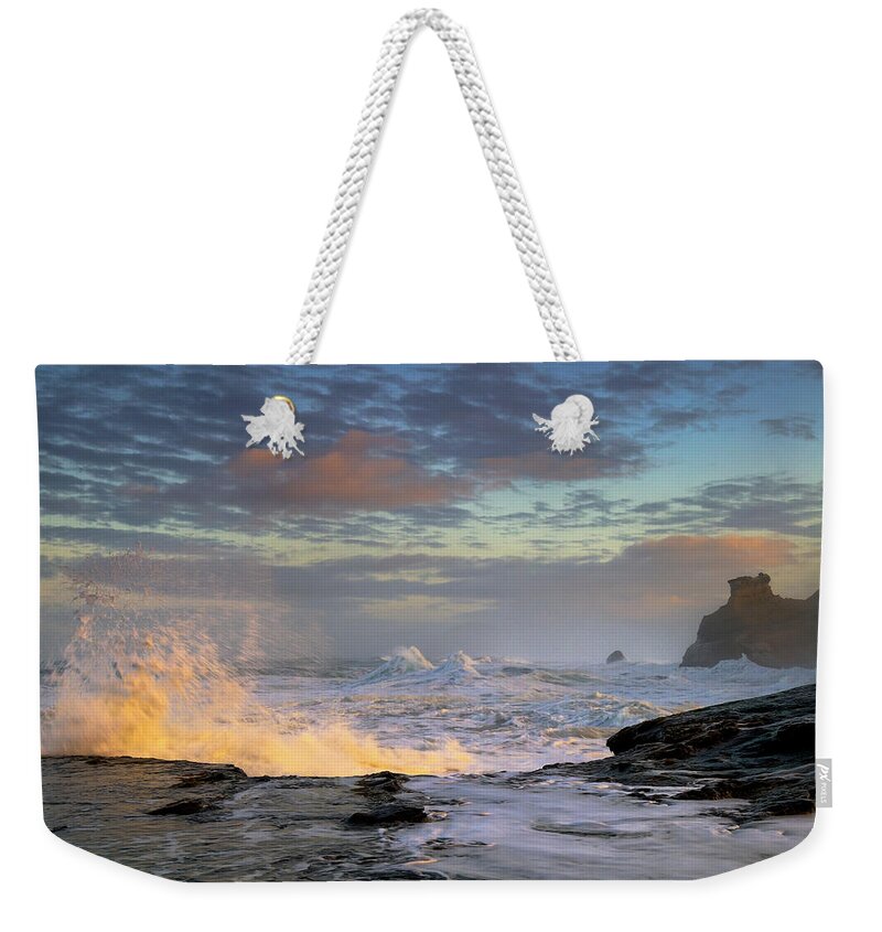 Scenics Weekender Tote Bag featuring the photograph Usa, Oregon, Lincoln County, Waves #1 by Gary Weathers
