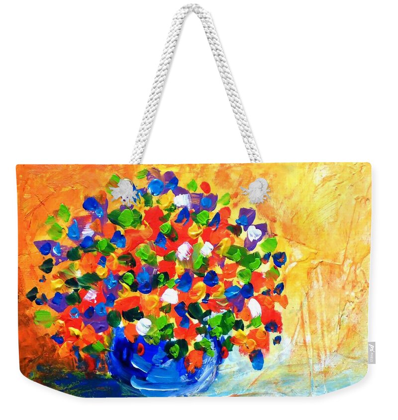 Color Weekender Tote Bag featuring the painting Vase with flowers #2 by Cristina Stefan