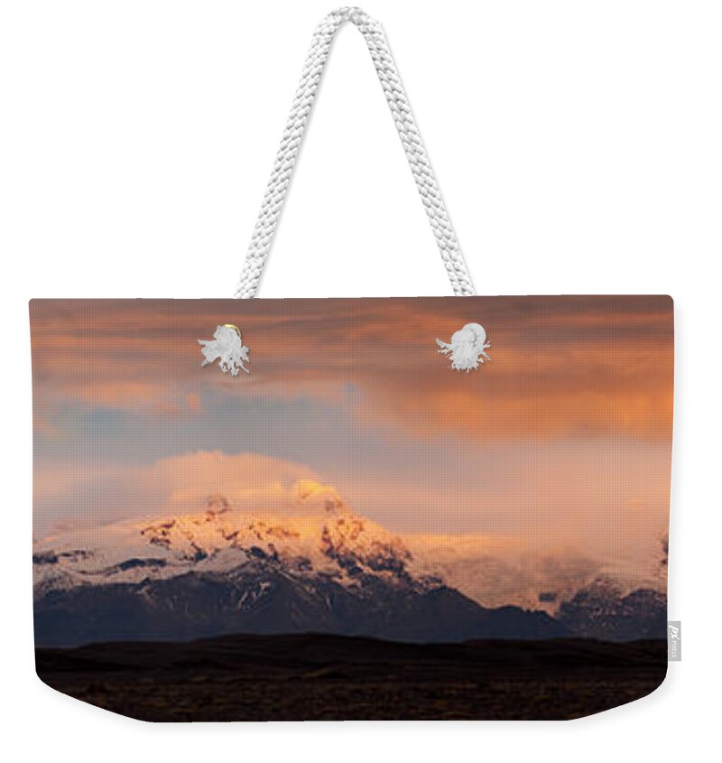 Autumn Weekender Tote Bag featuring the photograph Vatnajokull mountain range at sunset Iceland #1 by Matteo Colombo