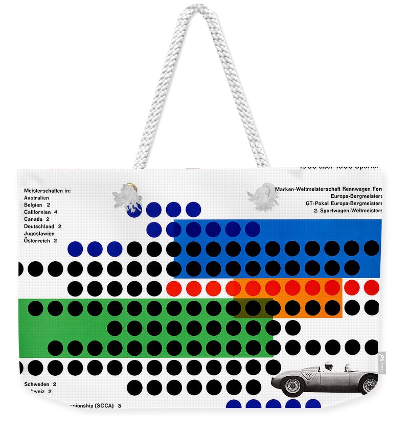 Oster Weekender Tote Bag featuring the photograph Vintage 1960s Porsche Advert by Georgia Fowler