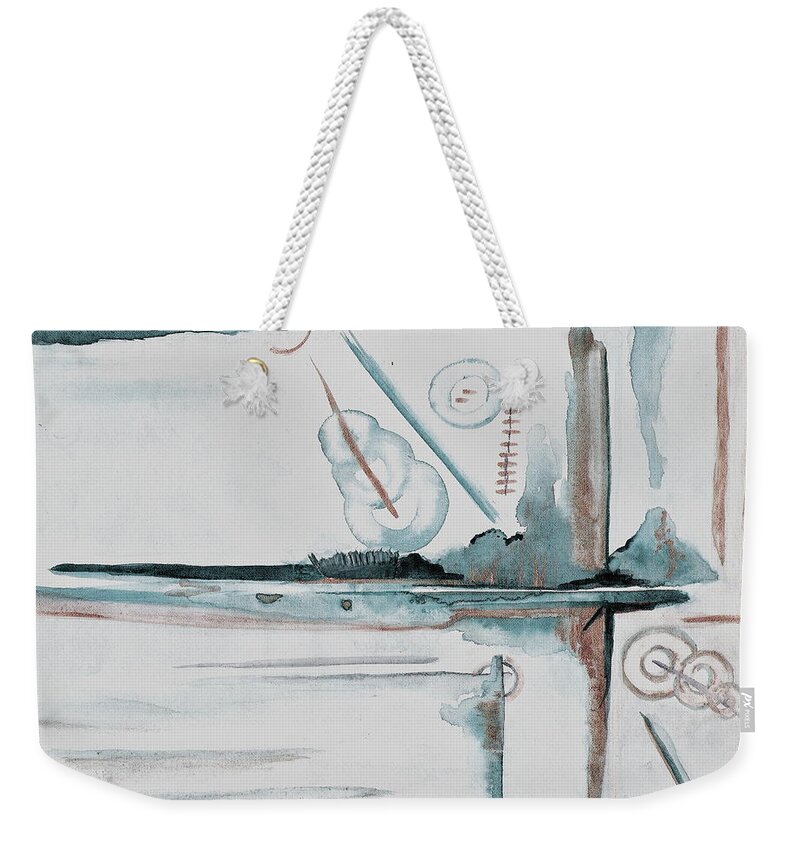 Abstract Weekender Tote Bag featuring the painting Will It Fly? by Marsha Woods