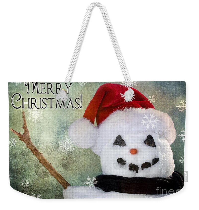Snowman Weekender Tote Bag featuring the photograph Winter Snowman #1 by Cindy Singleton