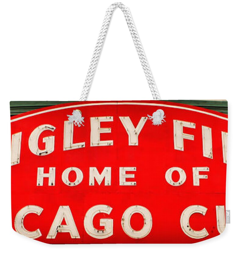 Wrigley Weekender Tote Bag featuring the photograph Wrigley Field Sign #1 by Lynne Jenkins