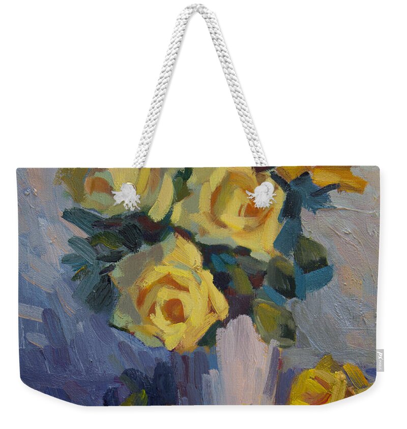 Roses Weekender Tote Bag featuring the painting Yellow Roses #1 by Diane McClary