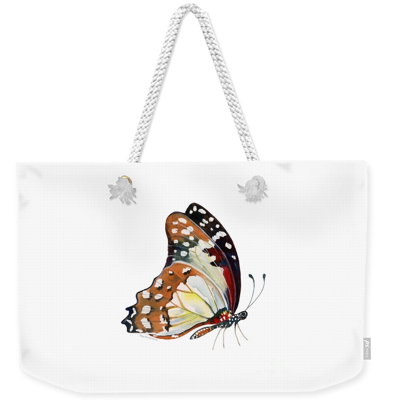 White Lady Butterfly Weekender Tote Bag featuring the painting 102 Perched Angola White Lady Butterfly by Amy Kirkpatrick