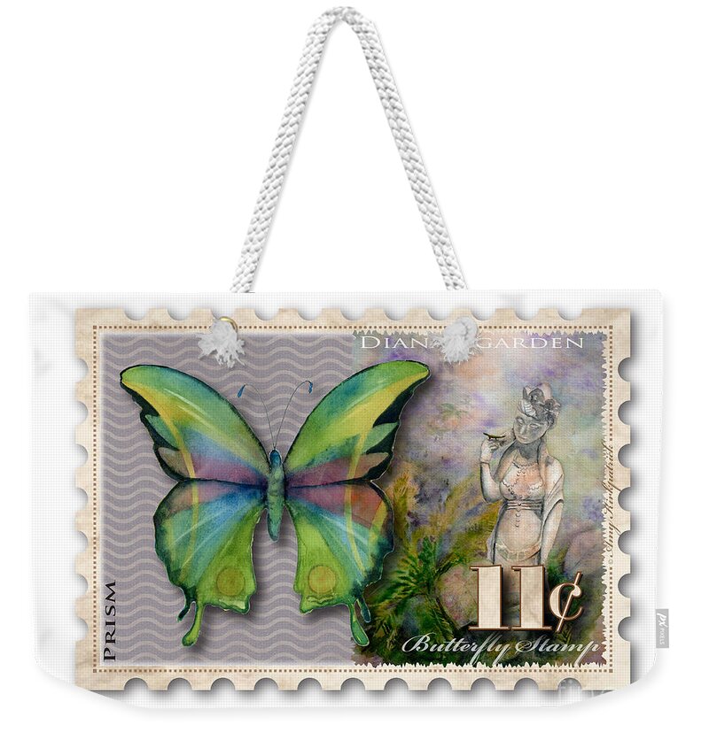 Butterfly Weekender Tote Bag featuring the painting 11 Cent Butterfly Stamp by Amy Kirkpatrick