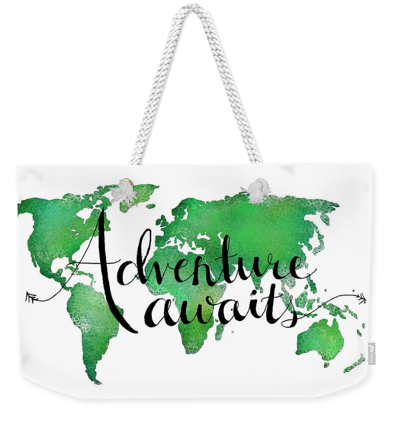 Adventure Awaits Weekender Tote Bag featuring the digital art 11x14 Adventure Awaits Green by Michelle Eshleman