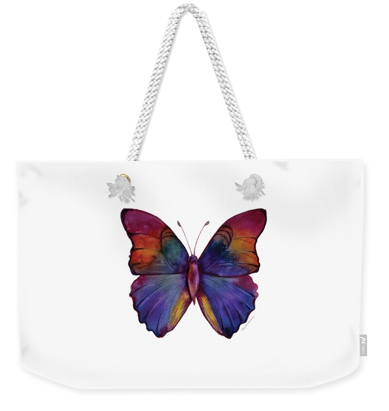 Red Weekender Tote Bag featuring the painting 13 Narcissus Butterfly by Amy Kirkpatrick