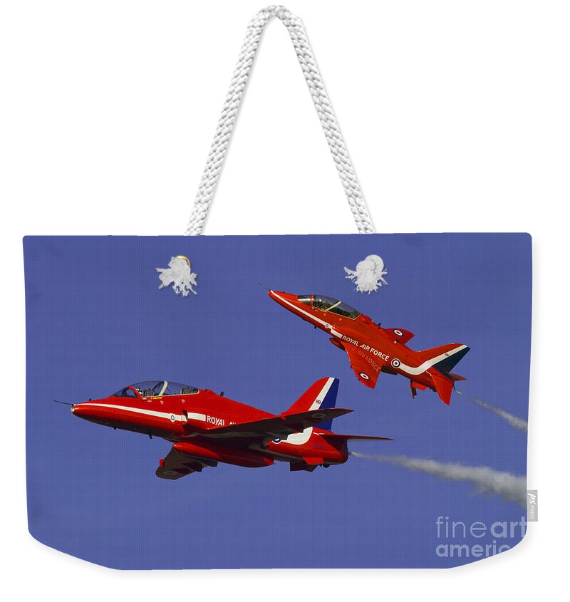 The Red Arrows Weekender Tote Bag featuring the digital art Red Arrows by Airpower Art