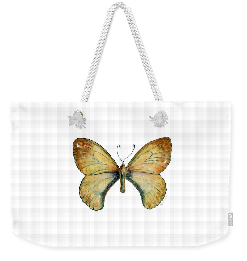 Clouded Weekender Tote Bag featuring the painting 15 Clouded Apollo Butterfly by Amy Kirkpatrick