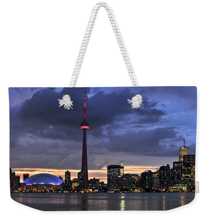 Toronto Weekender Tote Bag featuring the photograph Toronto skyline sunset panorama by Elena Elisseeva