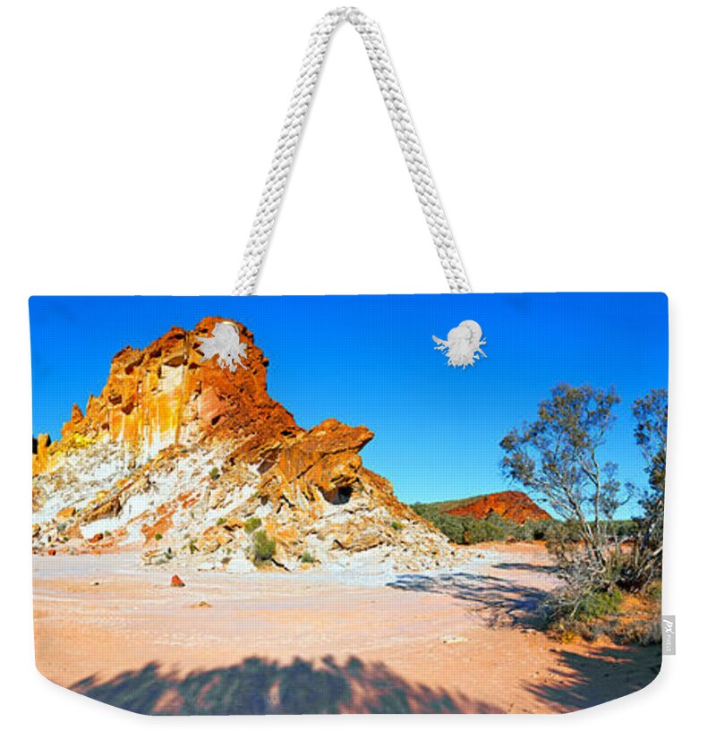 Rainbow Valley Outback Landscape Central Australia Australian Northern Territory Panorama Panoramic Clay Pan Dry Arid Weekender Tote Bag featuring the photograph Rainbow Valley #18 by Bill Robinson