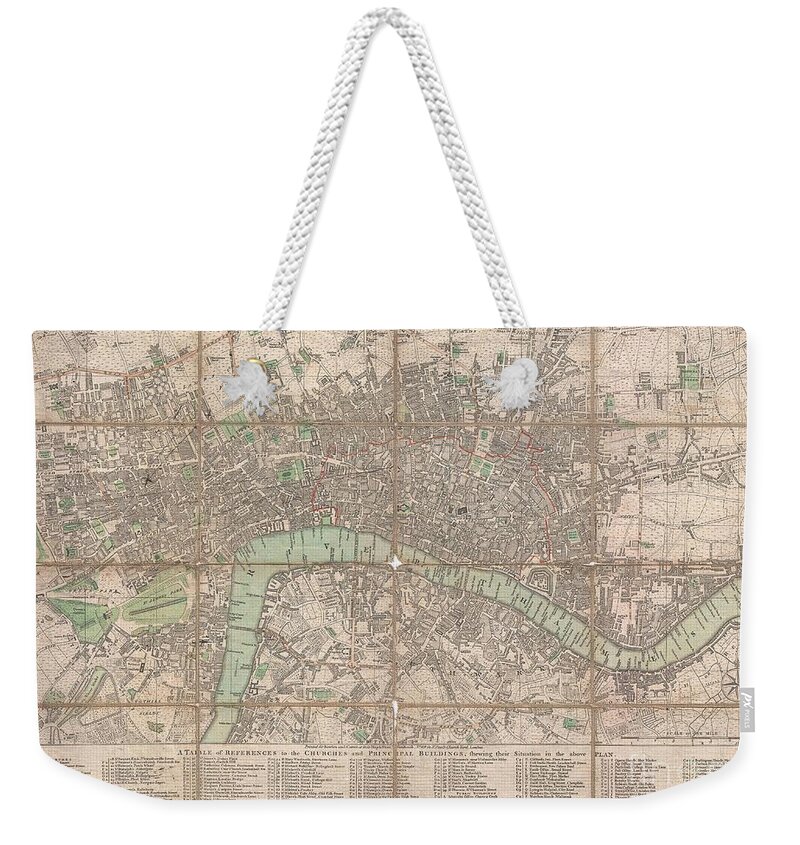 This Is A Rare 1795 Folding Pocket Map Or Street Plan Of London Weekender Tote Bag featuring the photograph 1795 Bowles Pocket Map of London by Paul Fearn