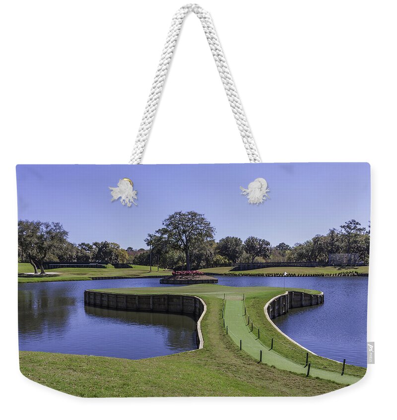 17th Weekender Tote Bag featuring the photograph 17th Hole or Island Green at TPC Sawgrass by Karen Stephenson