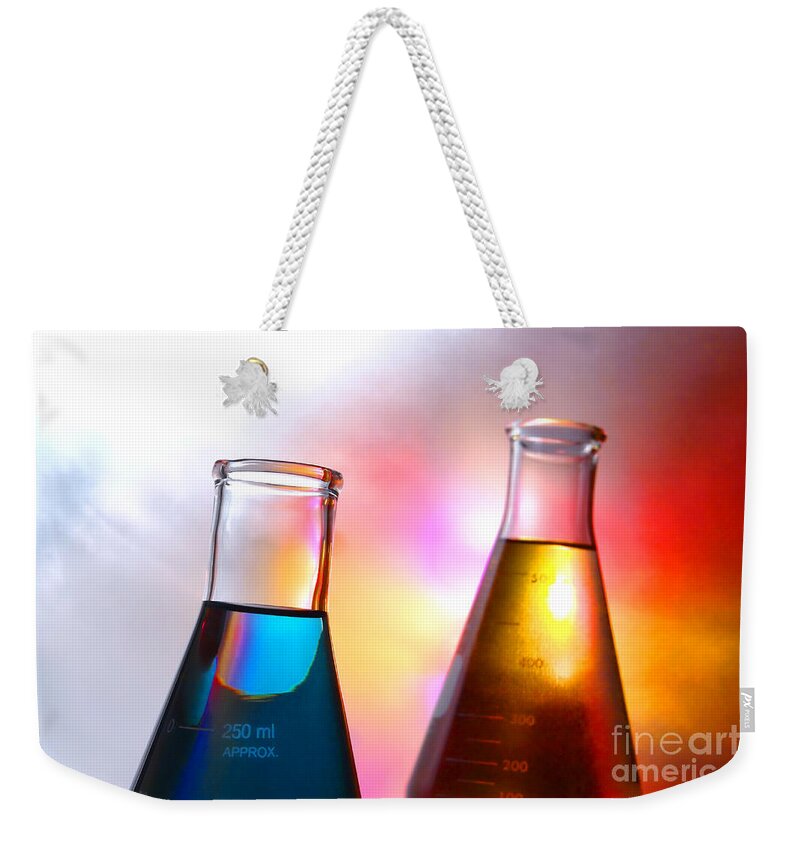 Flask Weekender Tote Bag featuring the photograph Laboratory Equipment in Science Research Lab #18 by Science Research Lab
