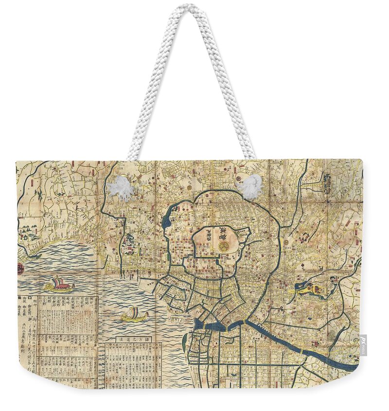  This Extraordinary Item Is A Hand Colored Tokugawa Period Woodcut Map Of Edo Weekender Tote Bag featuring the photograph 1849 Japanese Map of Edo or Tokyo by Paul Fearn