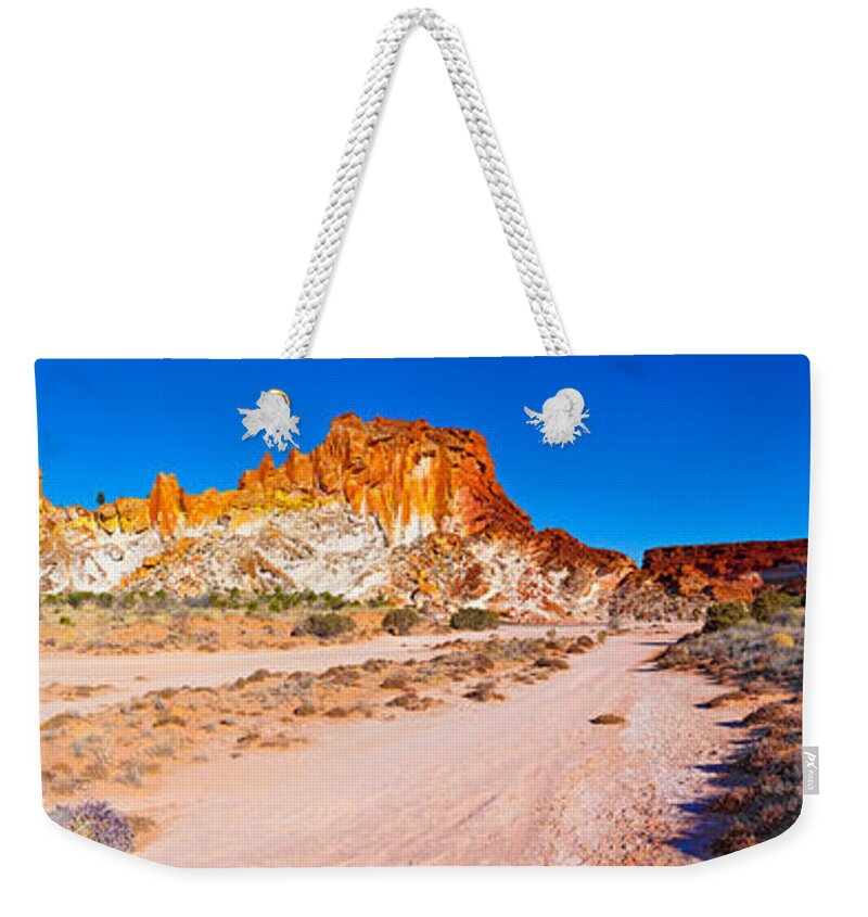 Rainbow Valley Outback Landscape Central Australia Australian Northern Territory Panorama Panoramic Clay Pan Dry Arid Weekender Tote Bag featuring the photograph Rainbow Valley #20 by Bill Robinson