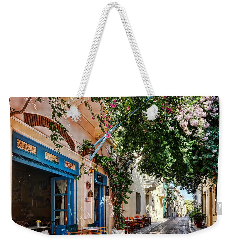 Aged Weekender Tote Bag featuring the photograph The famous Plaka in Athens - Greece #19 by Constantinos Iliopoulos