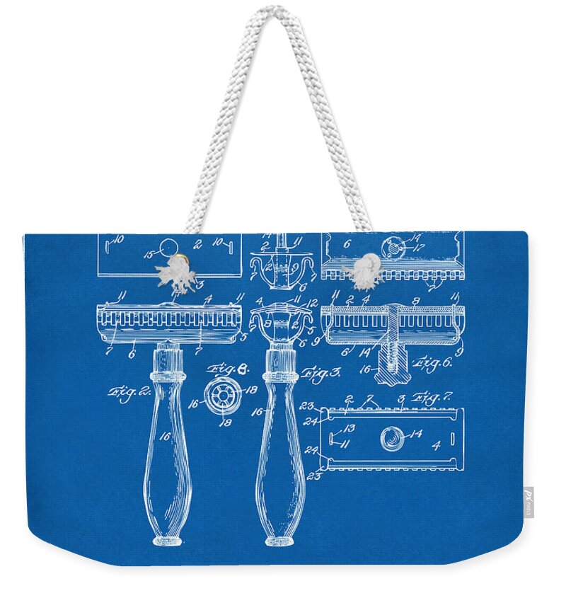 Gillette Weekender Tote Bag featuring the digital art 1904 Gillette Razor Patent Artwork Blueprint by Nikki Marie Smith