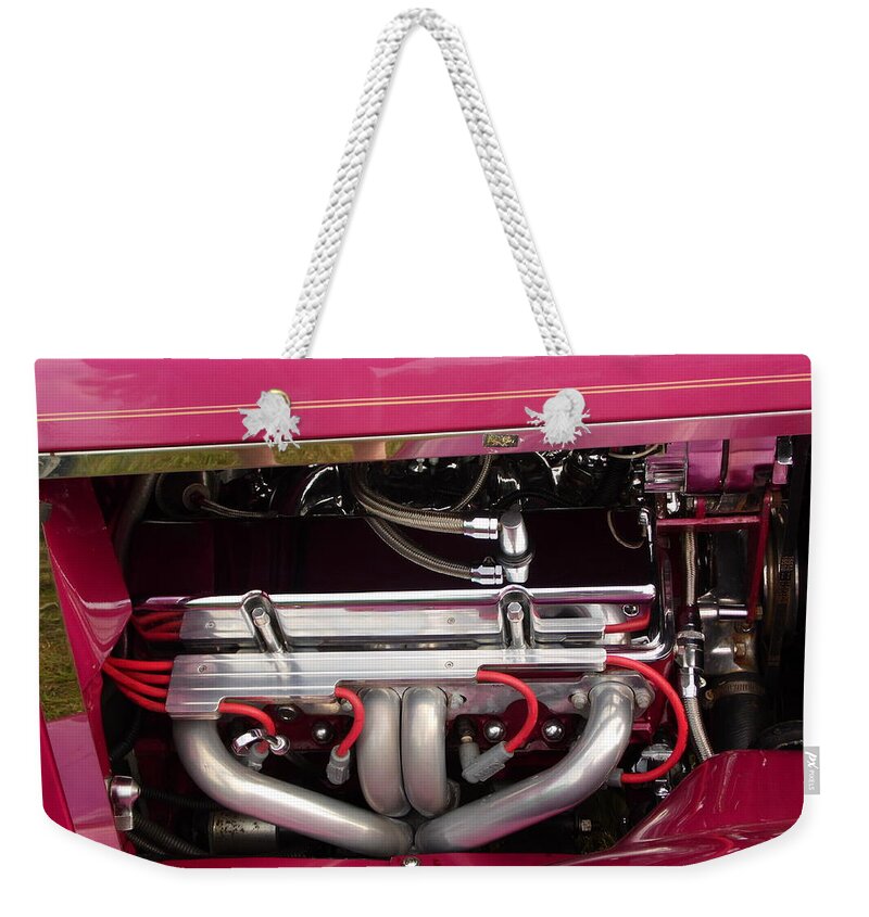 Engines Weekender Tote Bag featuring the photograph Antique car engine #1 by Karl Rose